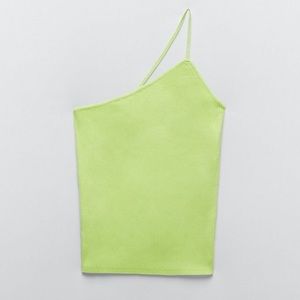 Zara Neon Green Ribbed One Shoulder Tank Top